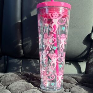 Pink Monkey Tumbler with Straw
